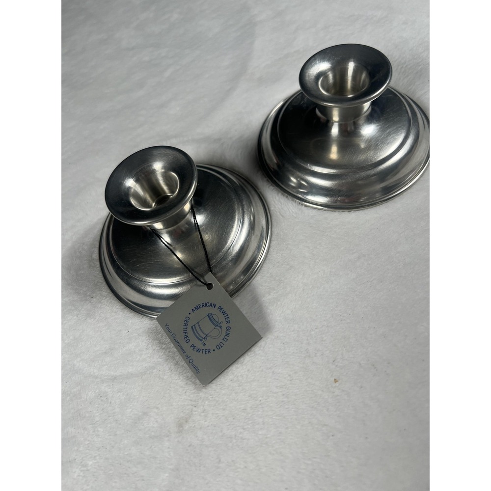 Woodbury Pewterers Taper Candle Holders Pair Set of 2 Certified Pewter Guild